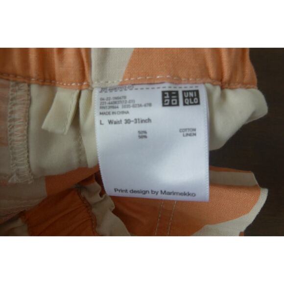 Marimekko Uniqlo Linen Blend Polka Dot Shorts Waist 30-31 Tie Orange Loose Fit - Picture 4 of 9